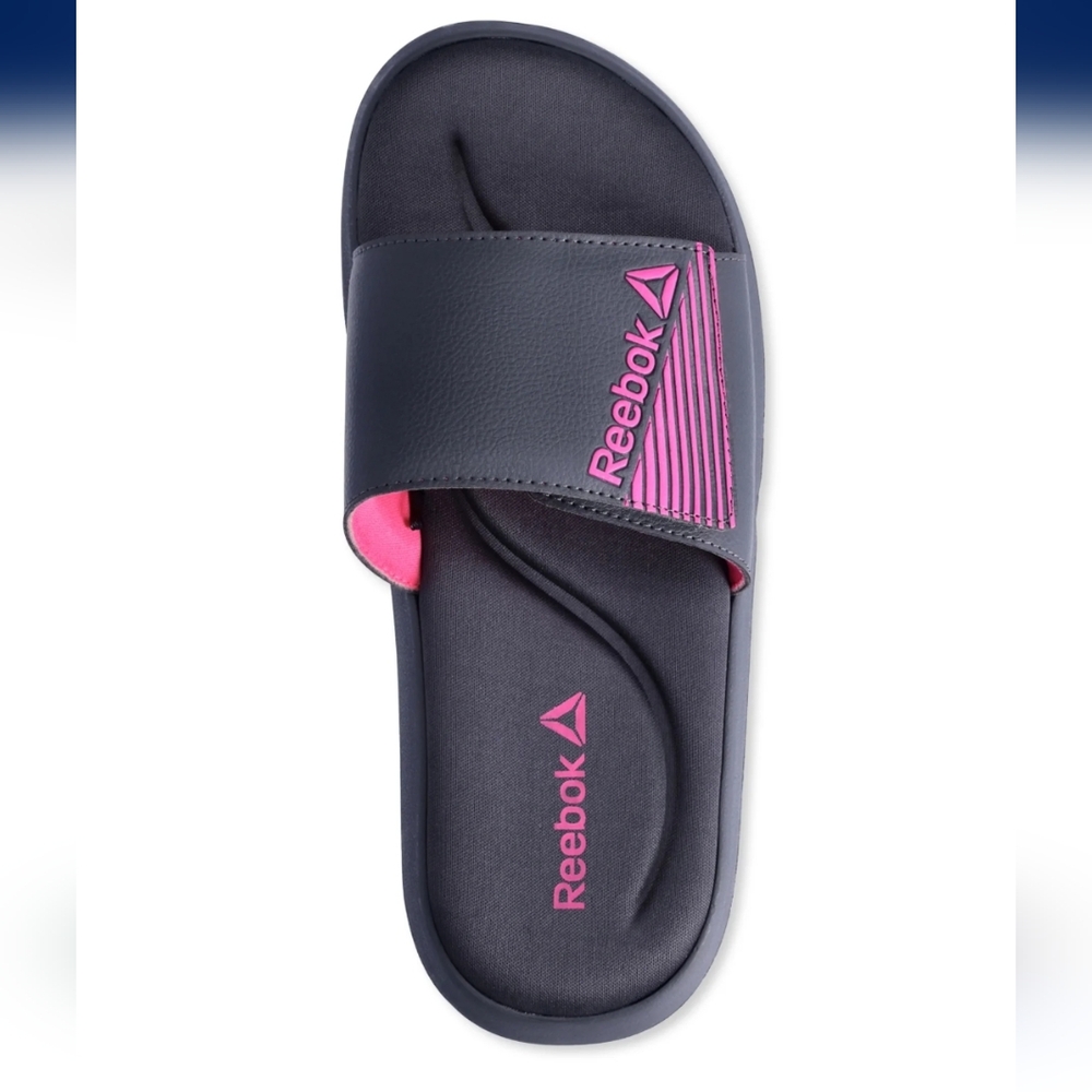 Reebok Women's Gray and Pink Slide Sandals -10